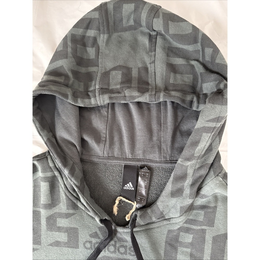 Adidas Hoodie Mens Medium Pull Over All Over Logo Spellout Sweatshirt Sweater - Picture 5 of 10